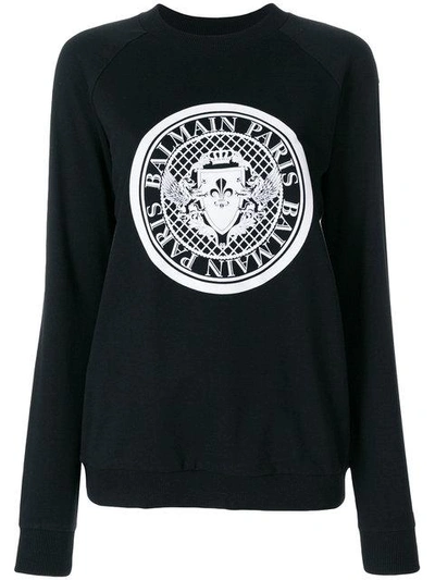 Shop Balmain Medal Logo Sweatshirt - Black