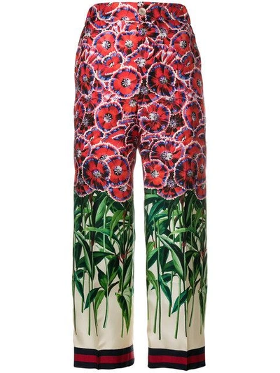 Shop Gucci Floral Print Cropped Trousers In Multicolour