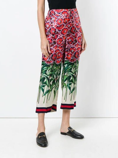 Shop Gucci Floral Print Cropped Trousers In Multicolour