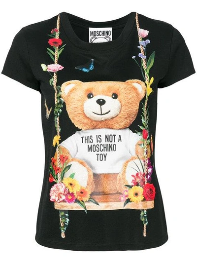 Shop Moschino Floral Teddy Bear Motif T-shirt In Black
