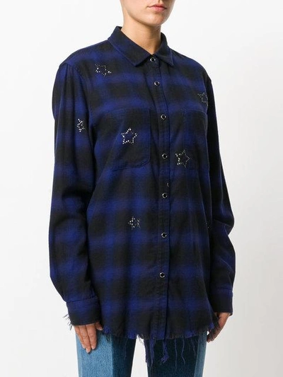 Shop Amiri Crystal Checked Flannel Shirt - Blue