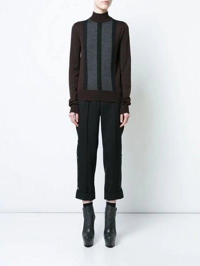 Shop Vera Wang Striped Detail Slim-fit Jumper - Brown
