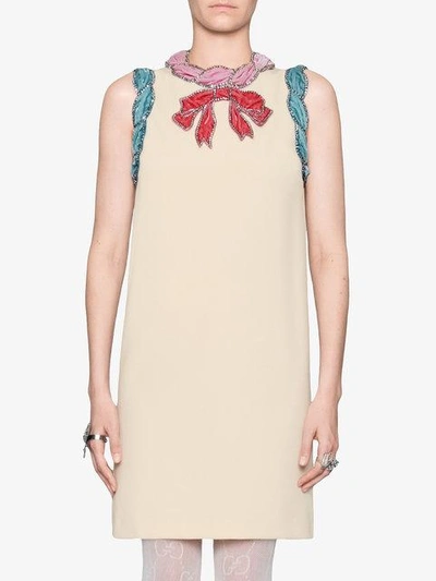 Shop Gucci Stretch Viscose Dress With Velvet Trim In Neutrals