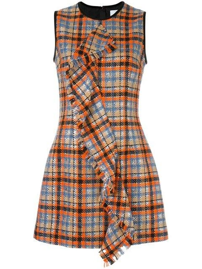 Shop Msgm Checked Ruffled Front Dress - Multicolour