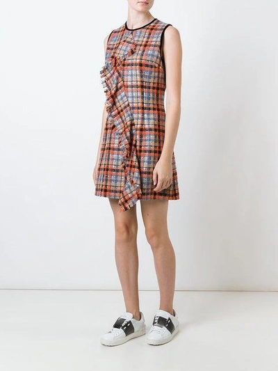 Shop Msgm Checked Ruffled Front Dress - Multicolour