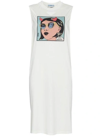 Shop Prada Comic Print Jersey Dress In Yellow