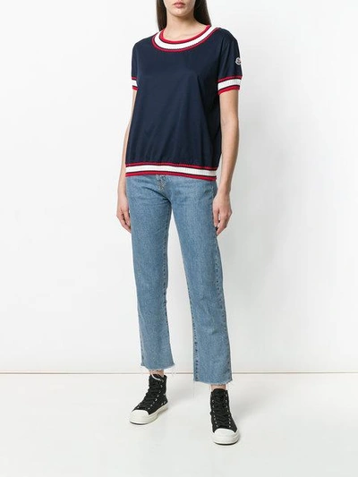 Shop Moncler Contrast-trim Short-sleeve Sweater - Blue