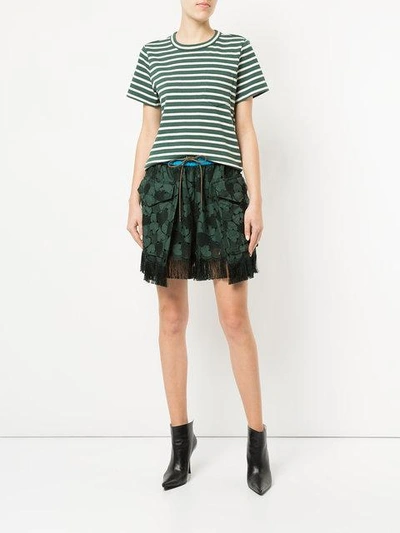 Shop Sacai Embroidered Fringed Shorts In Green