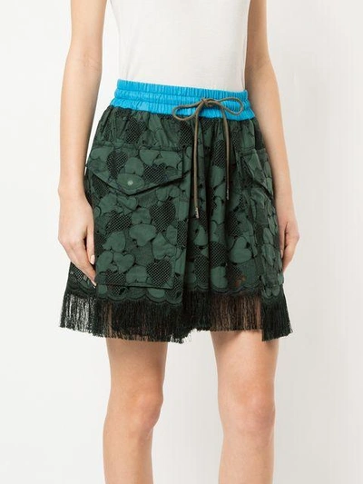 Shop Sacai Embroidered Fringed Shorts In Green
