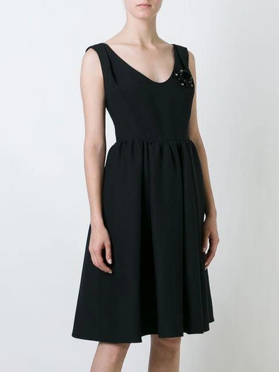 Shop Fendi Flower Appliqué Dress In Black