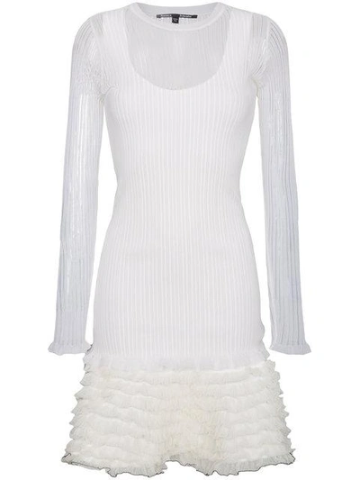 Shop Proenza Schouler Sheer Overlay Ribbed Ruffle Mini Dress - White