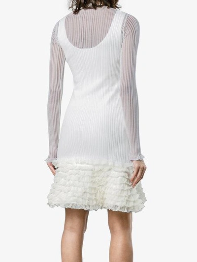 Shop Proenza Schouler Sheer Overlay Ribbed Ruffle Mini Dress - White