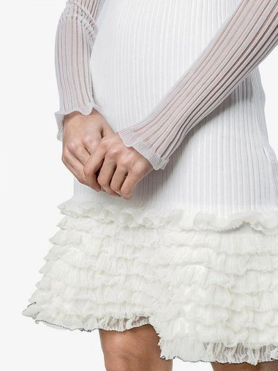 Shop Proenza Schouler Sheer Overlay Ribbed Ruffle Mini Dress - White