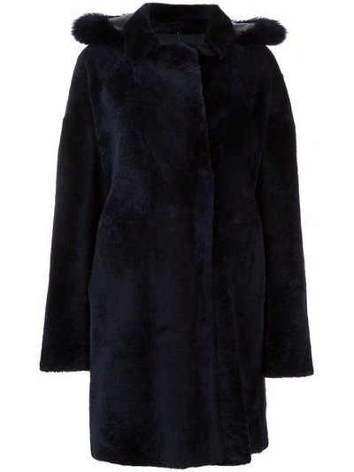 Shop Guy Laroche Vintage Double Breasted Fur Coat In Blue