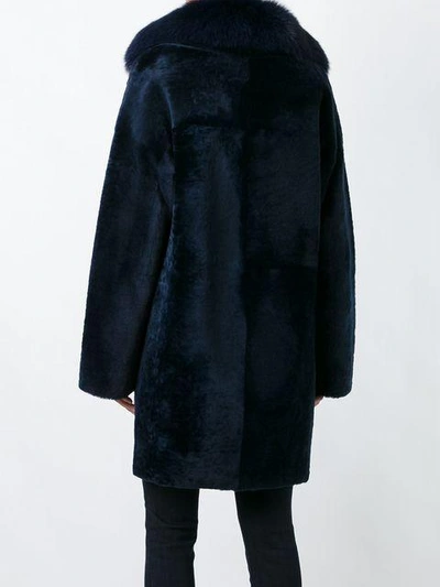 Shop Guy Laroche Vintage Double Breasted Fur Coat In Blue