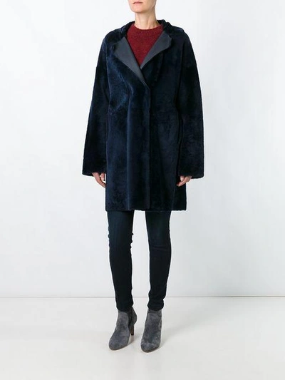 Shop Guy Laroche Vintage Double Breasted Fur Coat In Blue