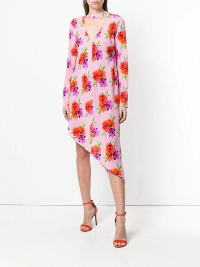 Shop Msgm Asymmetric Floral Dress In Pink