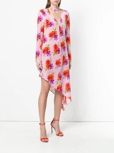 Shop Msgm Asymmetric Floral Dress In Pink