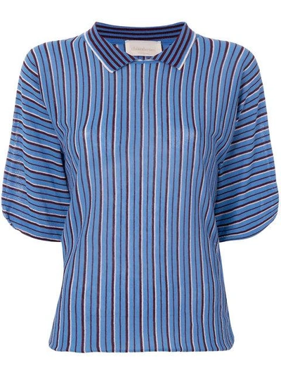 Shop Chiara Bertani Striped Knitted Polo Shirt - Blue
