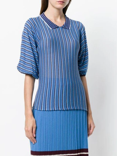 Shop Chiara Bertani Striped Knitted Polo Shirt - Blue