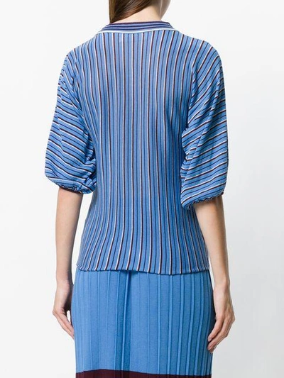 Shop Chiara Bertani Striped Knitted Polo Shirt - Blue