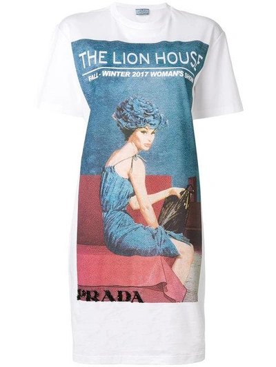 Shop Prada Longline Lion House T-shirt Dress - White