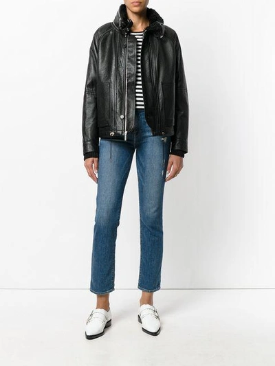 Shop Saint Laurent Slouchy Leather Parka Jacket - Black