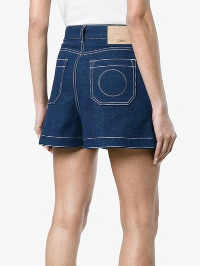 Shop Chloé A-line Cotton Blend Denim Shorts - Blue