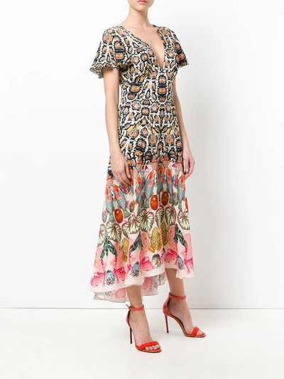 Temperley London Printed Plunge Neck Dress In Multicolour