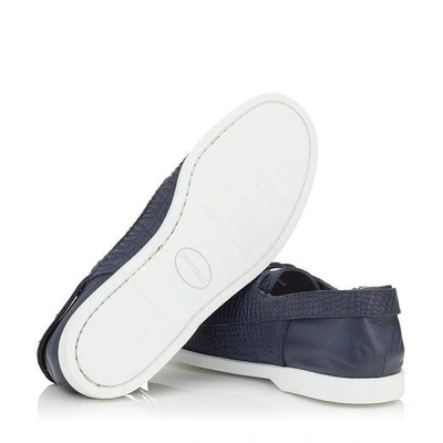 Shop Jimmy Choo Orson Navy Crocodile Printed Nubuck Boat Shoes