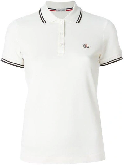 Shop Moncler Piped Collar Polo Shirt In White