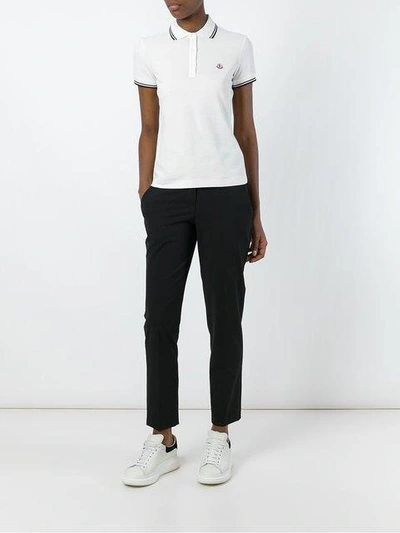 Shop Moncler Piped Collar Polo Shirt In White