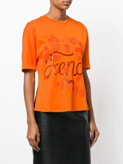 Shop Fendi Logo Embroidered T In Yellow
