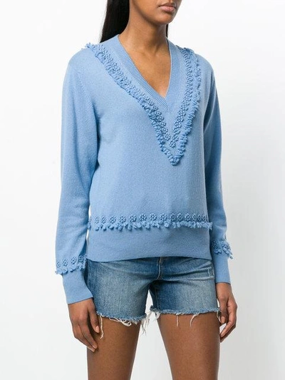 Shop Barrie Textured Trim V-neck Sweater - Blue