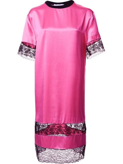 Givenchy Floral Lace Trim Silk Satin Dress In Fuchsia