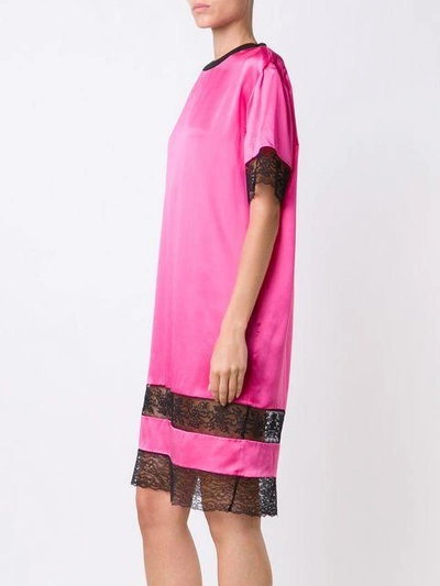 Givenchy Floral Lace Trim Silk Satin Dress In Fuchsia