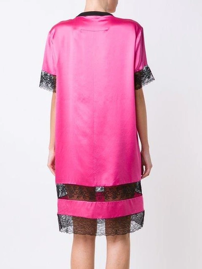 Givenchy Floral Lace Trim Silk Satin Dress In Fuchsia