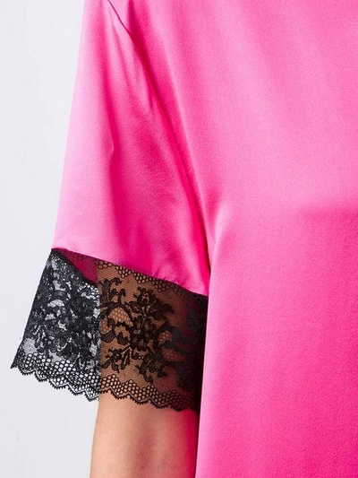 Givenchy Floral Lace Trim Silk Satin Dress In Fuchsia