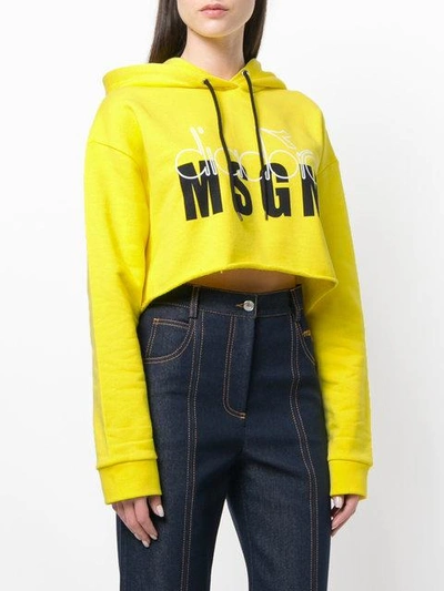 Shop Msgm Cropped Hoody - Yellow