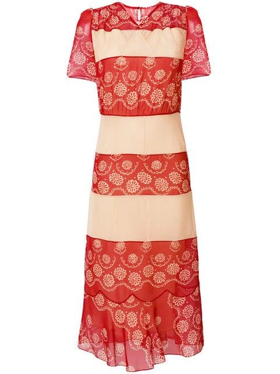 Shop Maison Margiela Floral Embroidered Midi Dress In Red