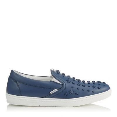 Shop Jimmy Choo Grove Ocean Sport Calf Leather Slip On Trainers With Mixed Stars