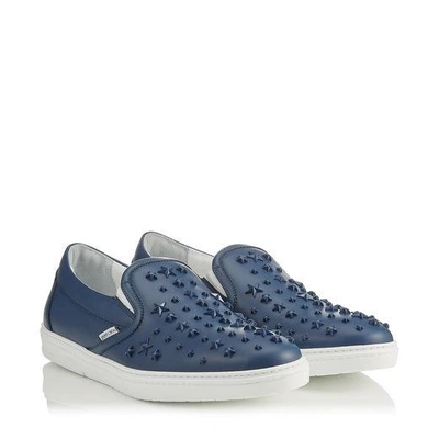 Shop Jimmy Choo Grove Ocean Sport Calf Leather Slip On Trainers With Mixed Stars