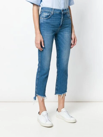 Shop 7 For All Mankind Cropped Denim Jeans In Blue