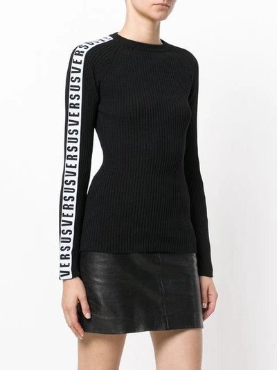 Shop Versus Ribbed Logo Stripe Jumper - Black