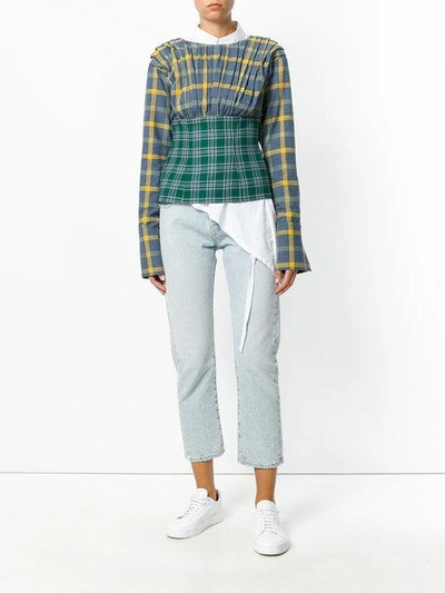 Shop Natasha Zinko Two-tone Checked Top In Blue