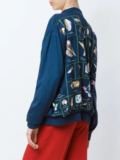 Shop Isolda Floral Print Bomber Jacket In Blue