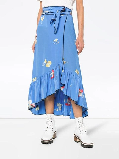 Ganni Joycedale Floral-print Silk Crepe De Chine Skirt In Blue | ModeSens