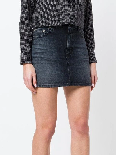 Shop Saint Laurent Faded Denim Mini Skirt In 1407 Deep Dark Black