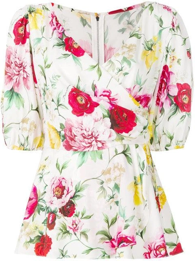 Shop Dolce & Gabbana Floral Wrap Blouse In Ham62 Fiorif.do Panna