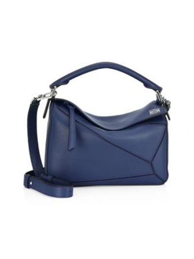 Shop Loewe Small Puzzle Leather Bag In Marine